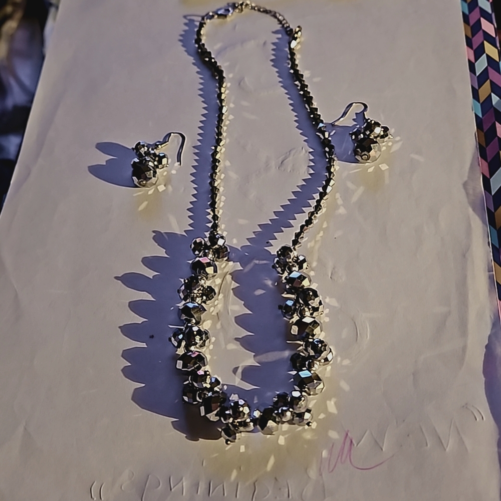Necklace and matching earrings  blackish silvertone  like new